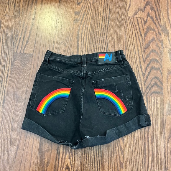 Aviator Nation Black Jean Shorts with Rainbow Accents - Picture 1 of 9